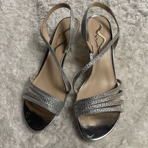 Nina Silver glitter Strappy Sandals sling back kitten heels sandals SZ11M